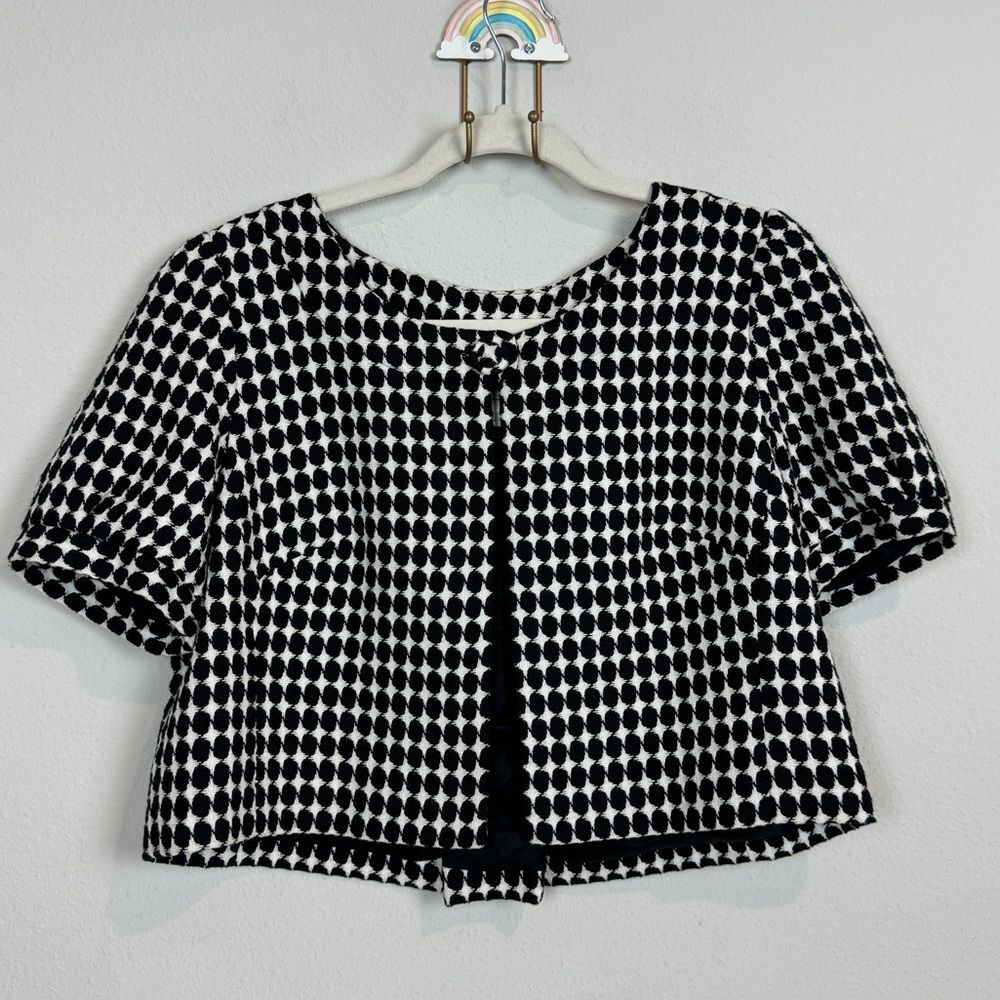 Ann Taylor Loft Black White Cropped Mod Wool Blend Jacket 10